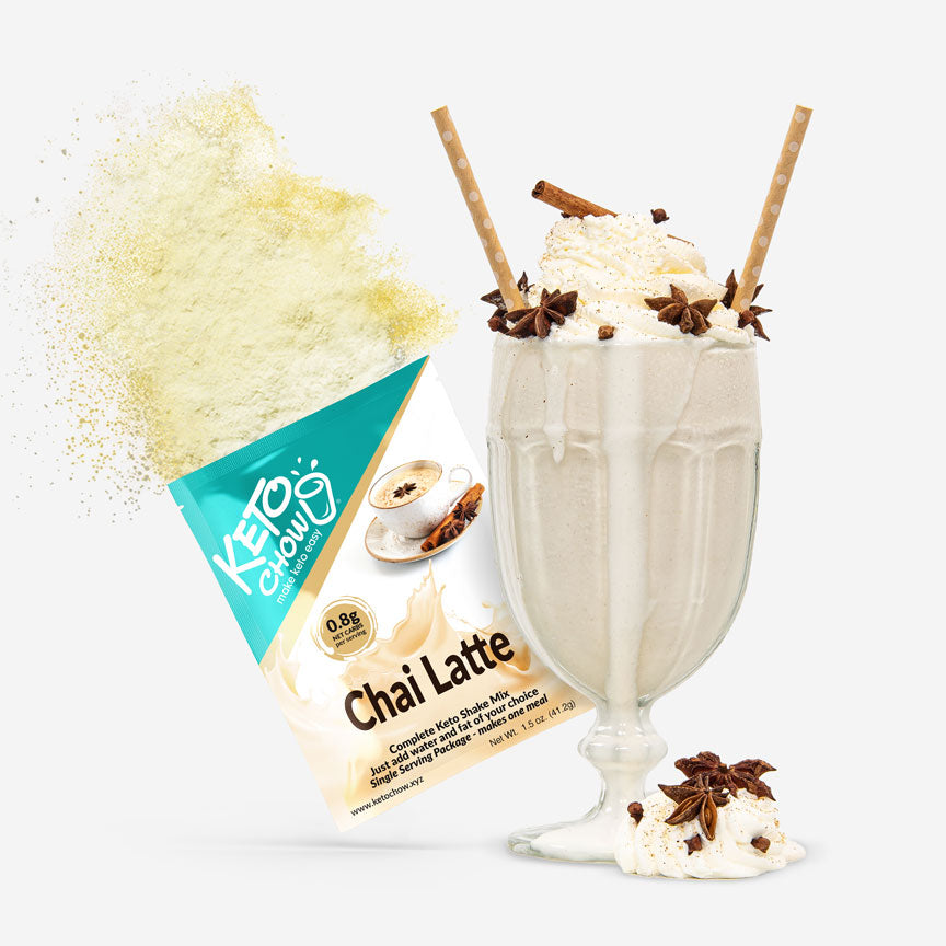 Chai Latte Keto Chow shake and packet