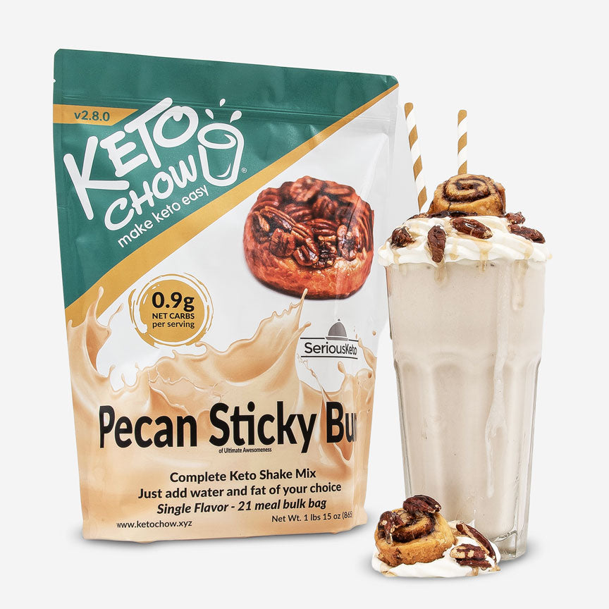 Pecan Sticky Bun Keto Chow shake and packet