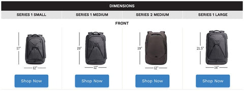 Knack Pack travel backpack sizes comparison chart