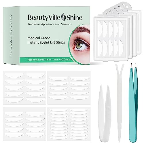 BeautyVille Shine Eyelid Tape - 400 Count of Double Eyelid Lifter Strips for a Dramatic, Surgery-Free Instant Eye Lift, Suitable for Uneven or Monolids, Say Goodbye to Hooded, Droopy Lids
