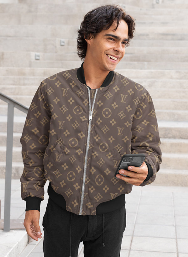 Moschino Brown Monogram Jacquard Bomber Jacket