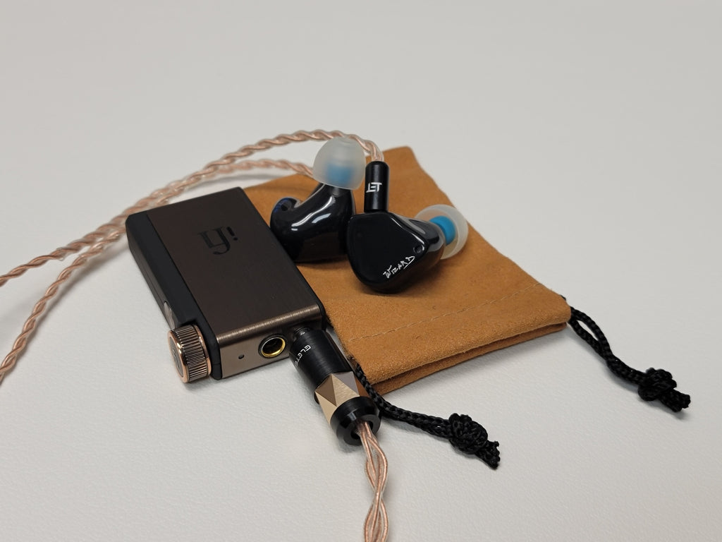 iFi GO Blu with connected earphones and carry pouch