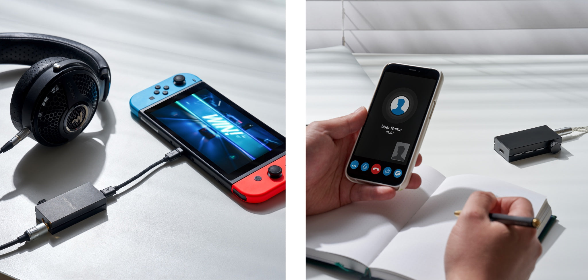 Astell&Kern AK HB1 thumbnails displaying attached Nintendo Switch, Focal headphones and Bluetooth connection to iPhone