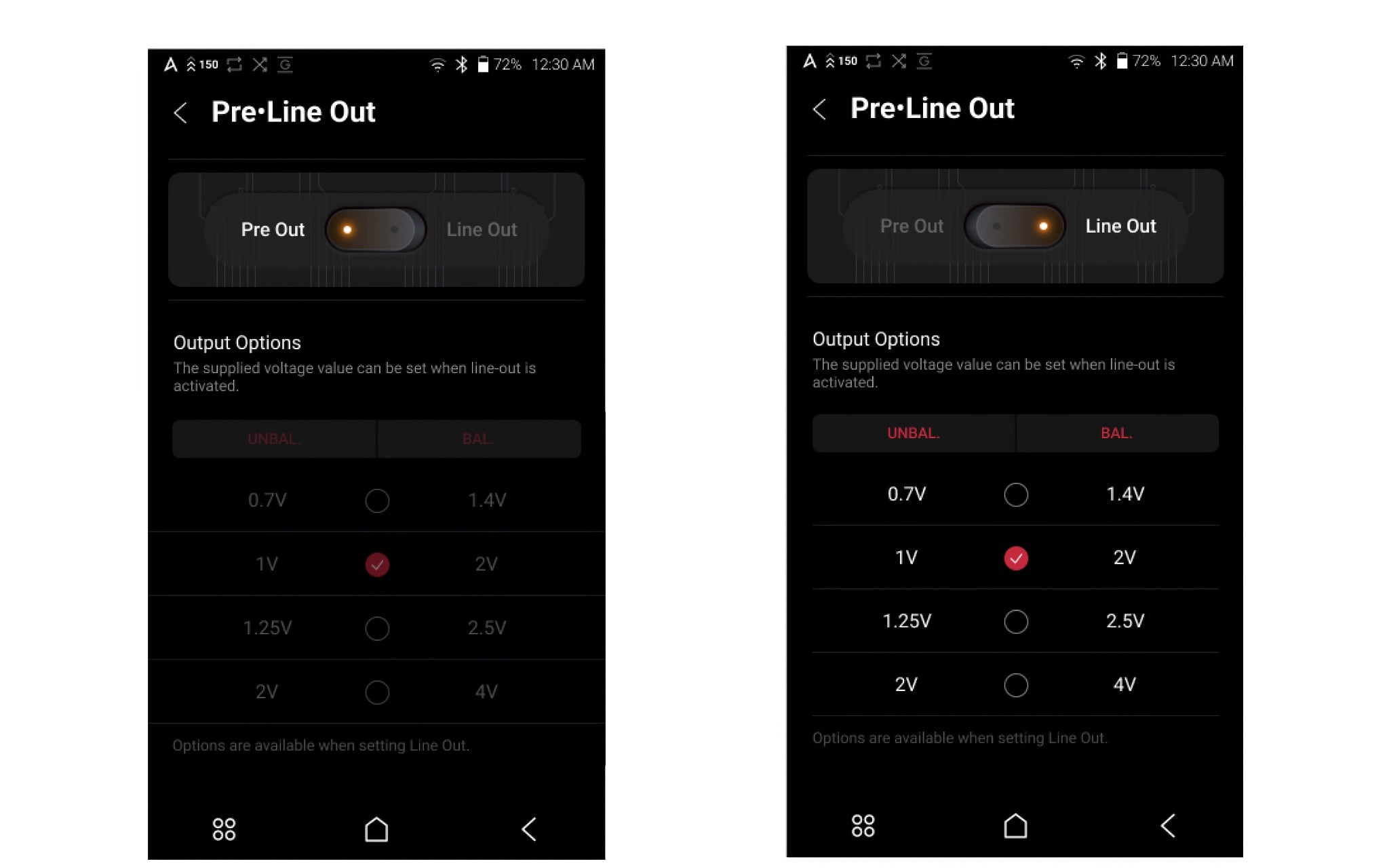 A&K KANN series UI screenshot line out and pre out controls