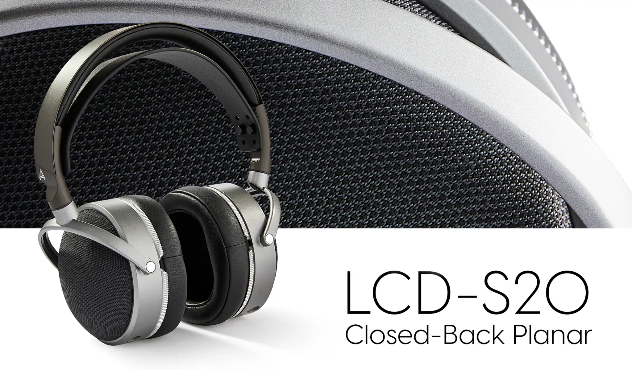 Audeze LCD-S20 headphones front left 3 quarter angle banner