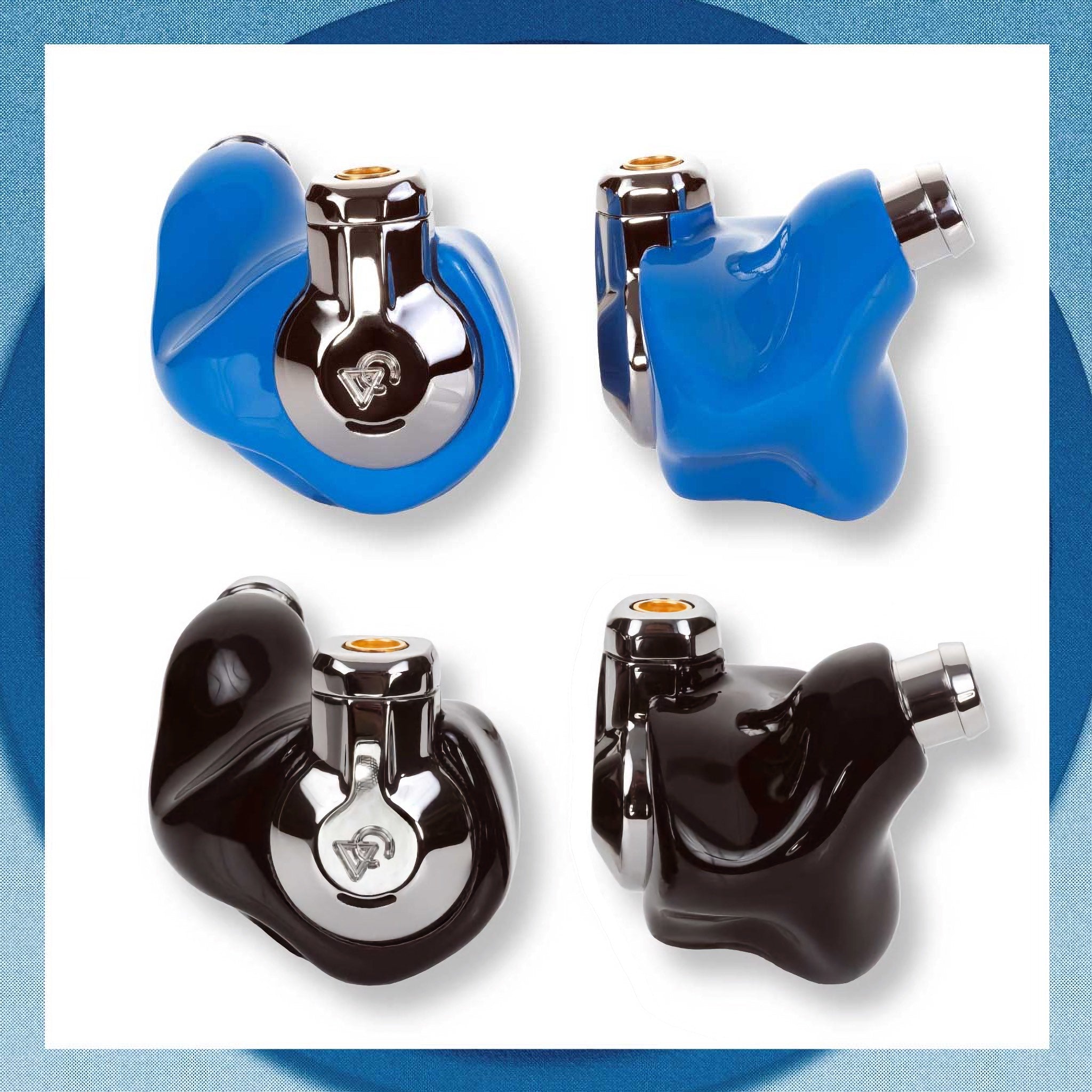 Campfire Audio Cascara black and blue earphones with blue frame
