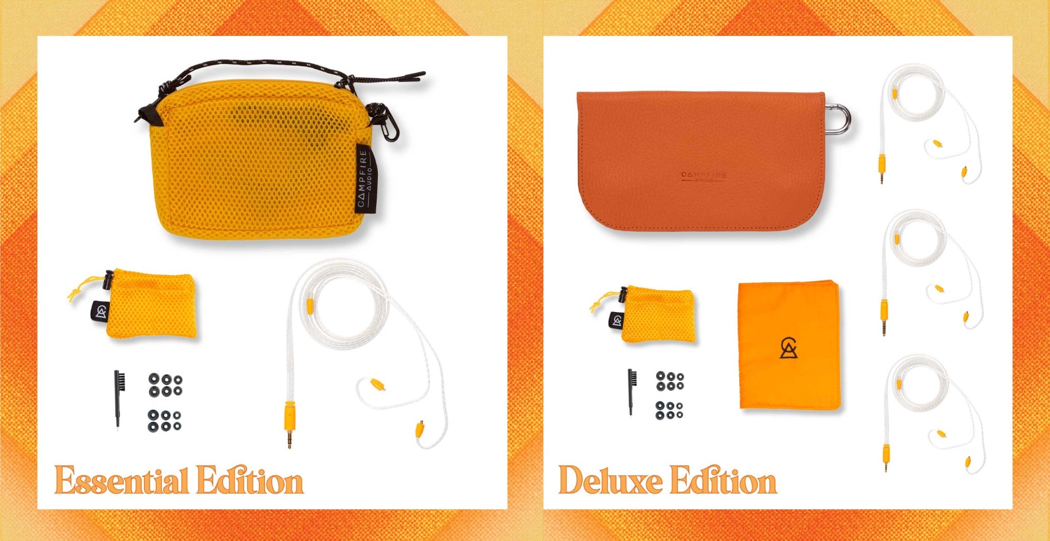 Campfire Audio Supermoon orange essential and deluxe accessory package options with orange frame