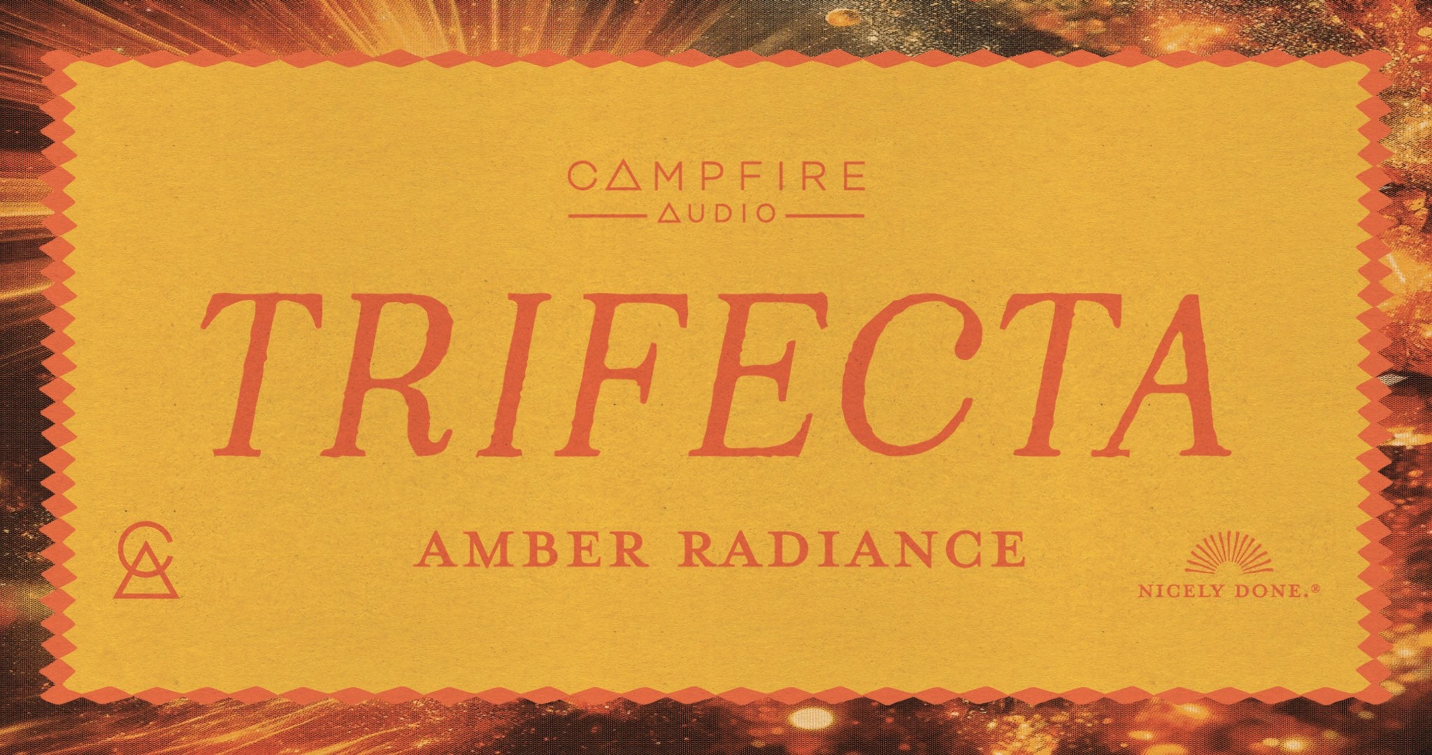Campfire Trifecta Amber Radiance banner with radiant sun border