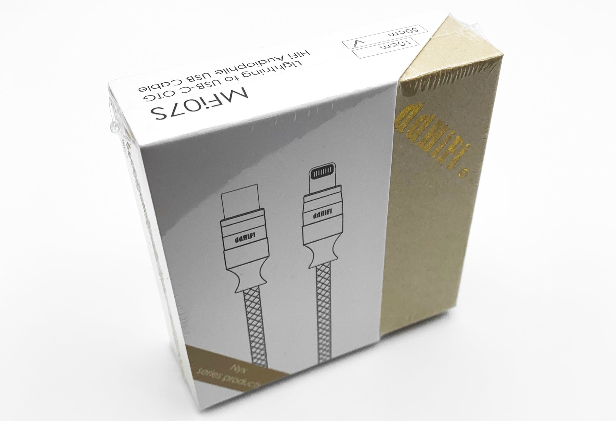 ddHiFi MFi07S OTG cable retail box over white background