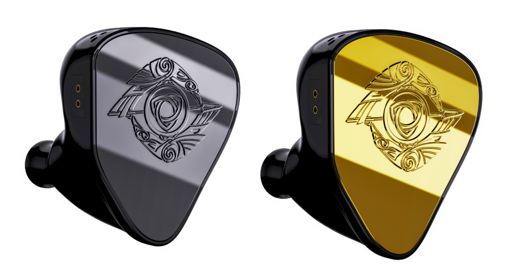Empire Ears Raven 3-D render black and gold faceplates