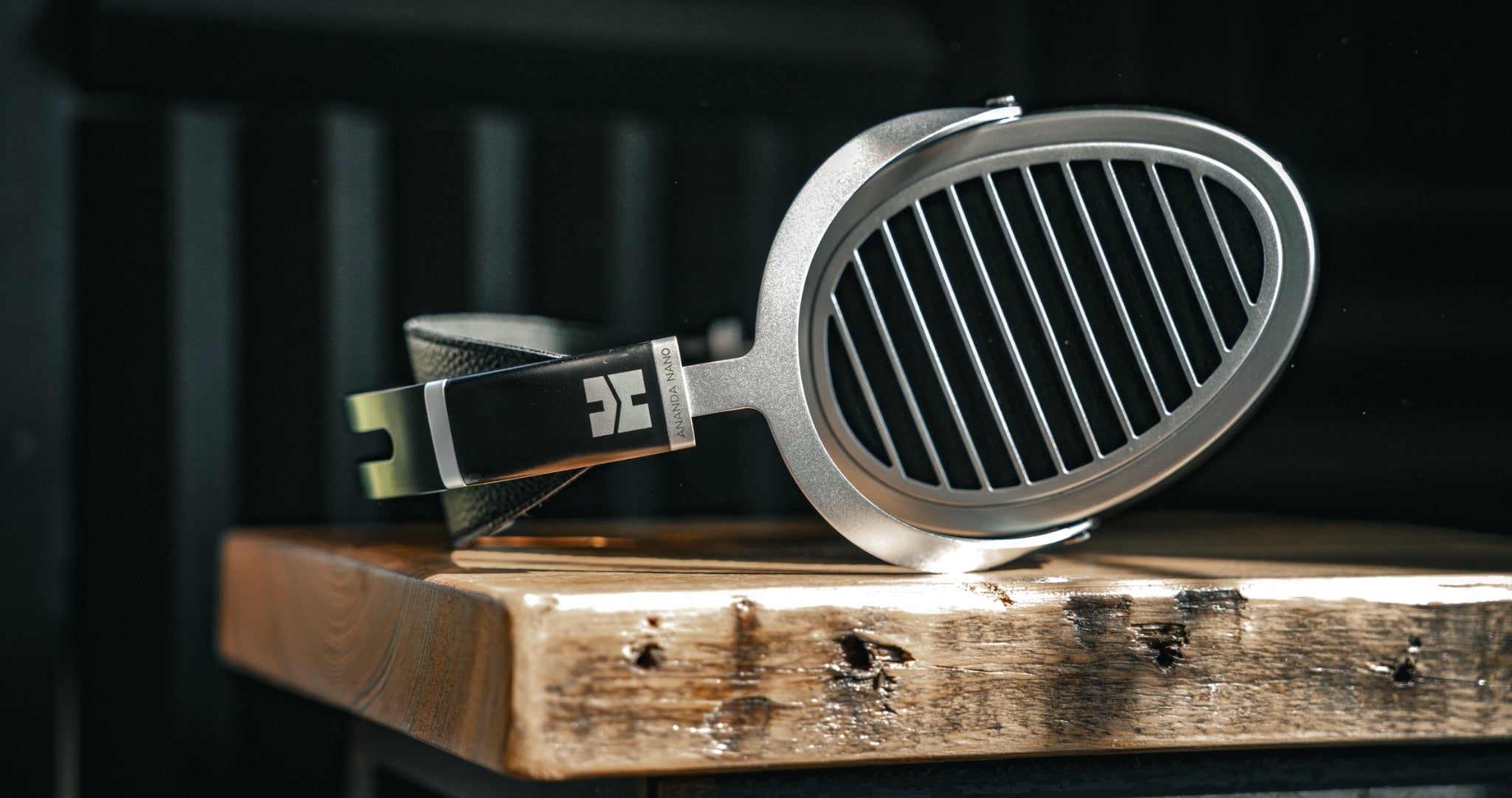 HiFiMAN Ananda Nano headphone horizontal on wood bench from Bloom Audio gallery