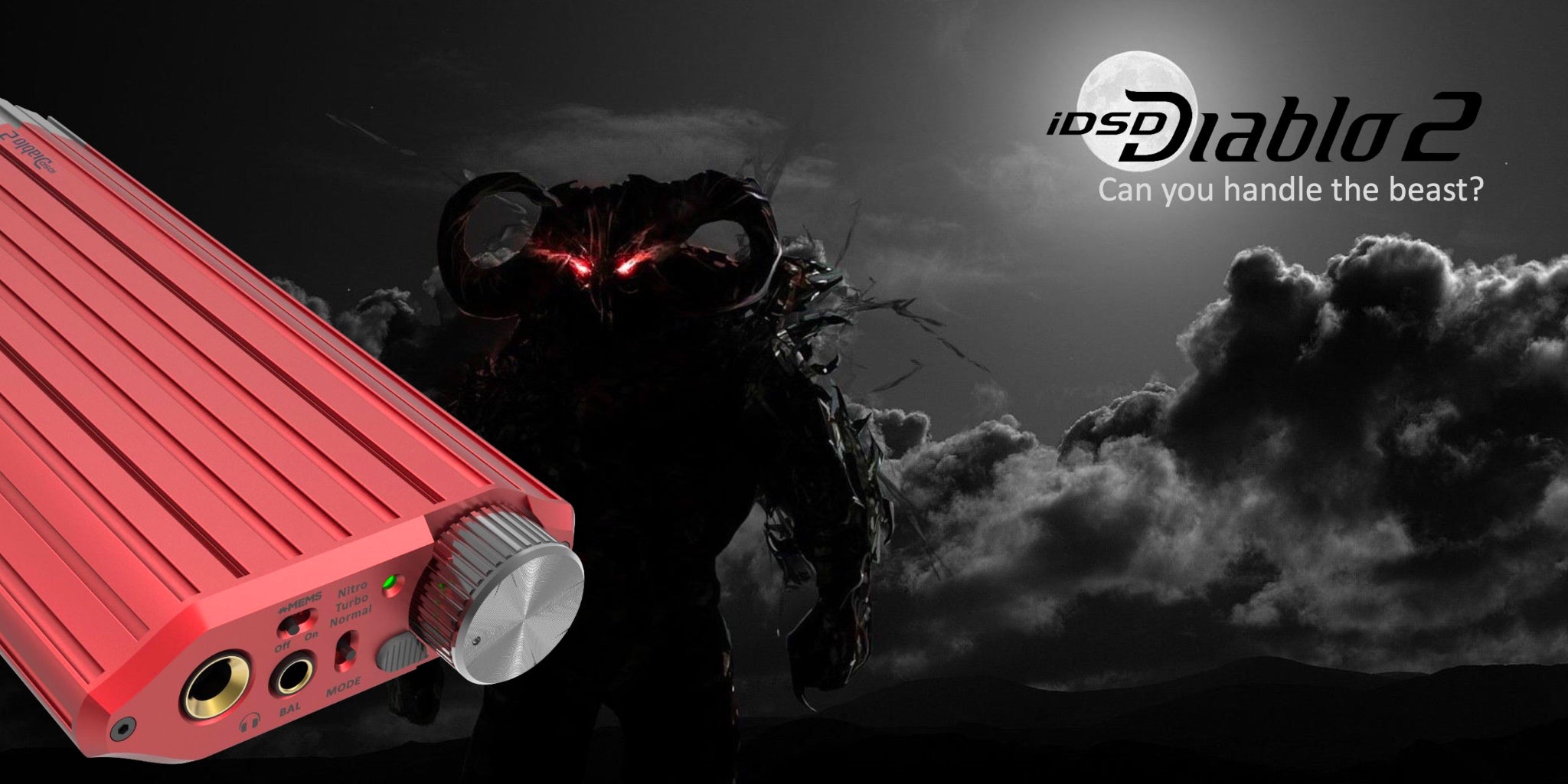 iFi Diablo 2 banner with devil character, dark clouds and logo