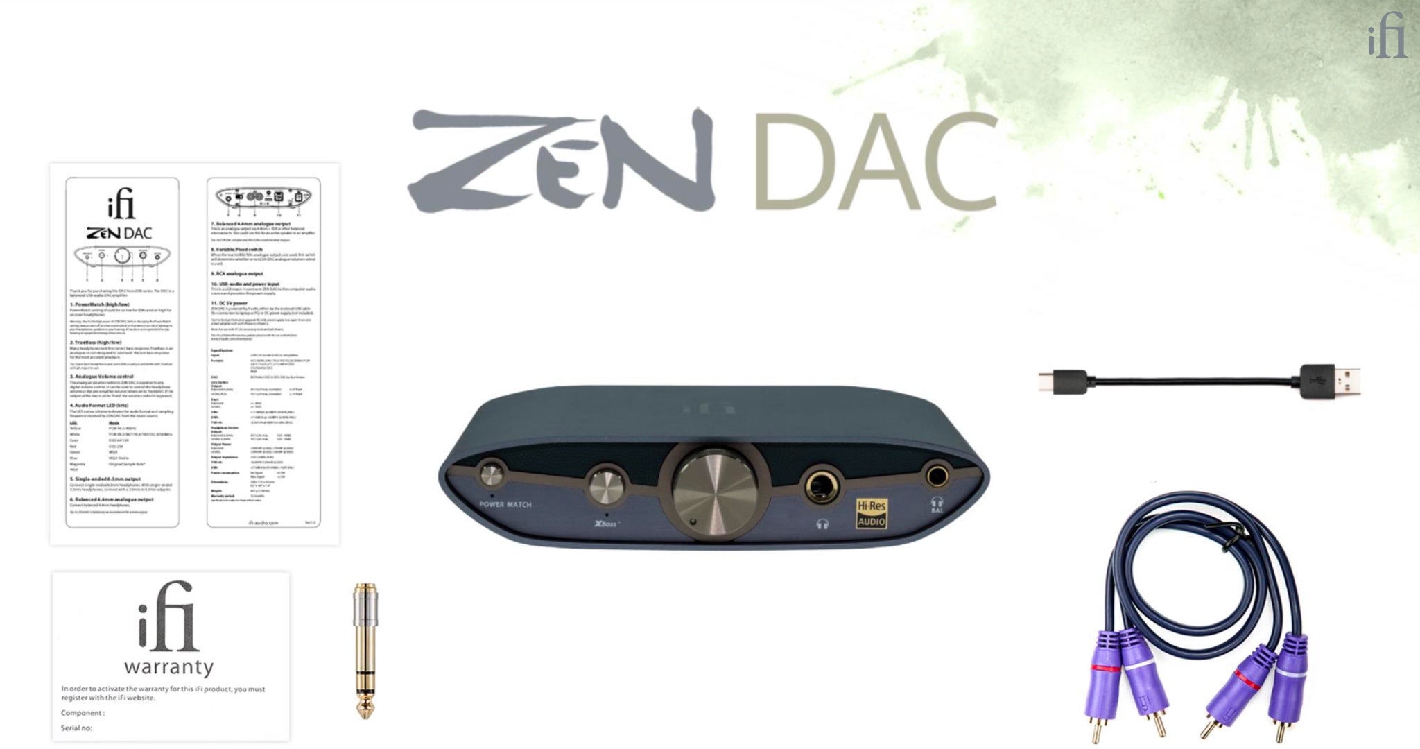 iFi Zen DAC 3 unit and all included accessories