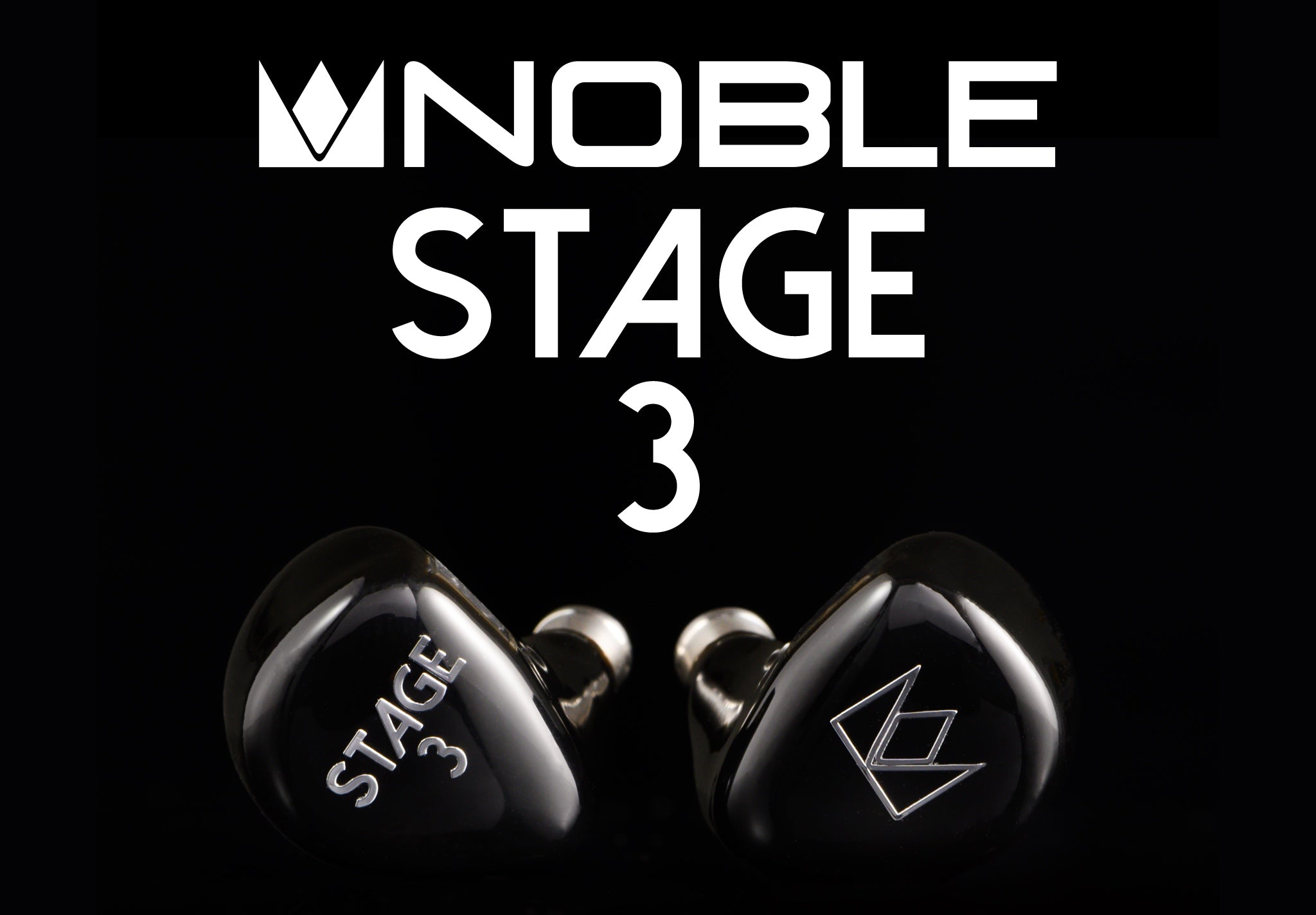 Noble Stage 3 banner with earphones over black background