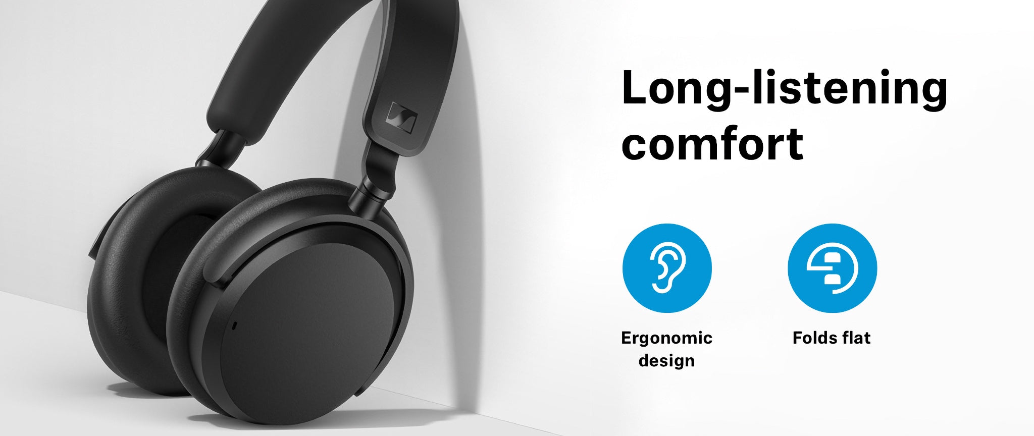 Banner highlighting comfort with black Sennheiser Accentum