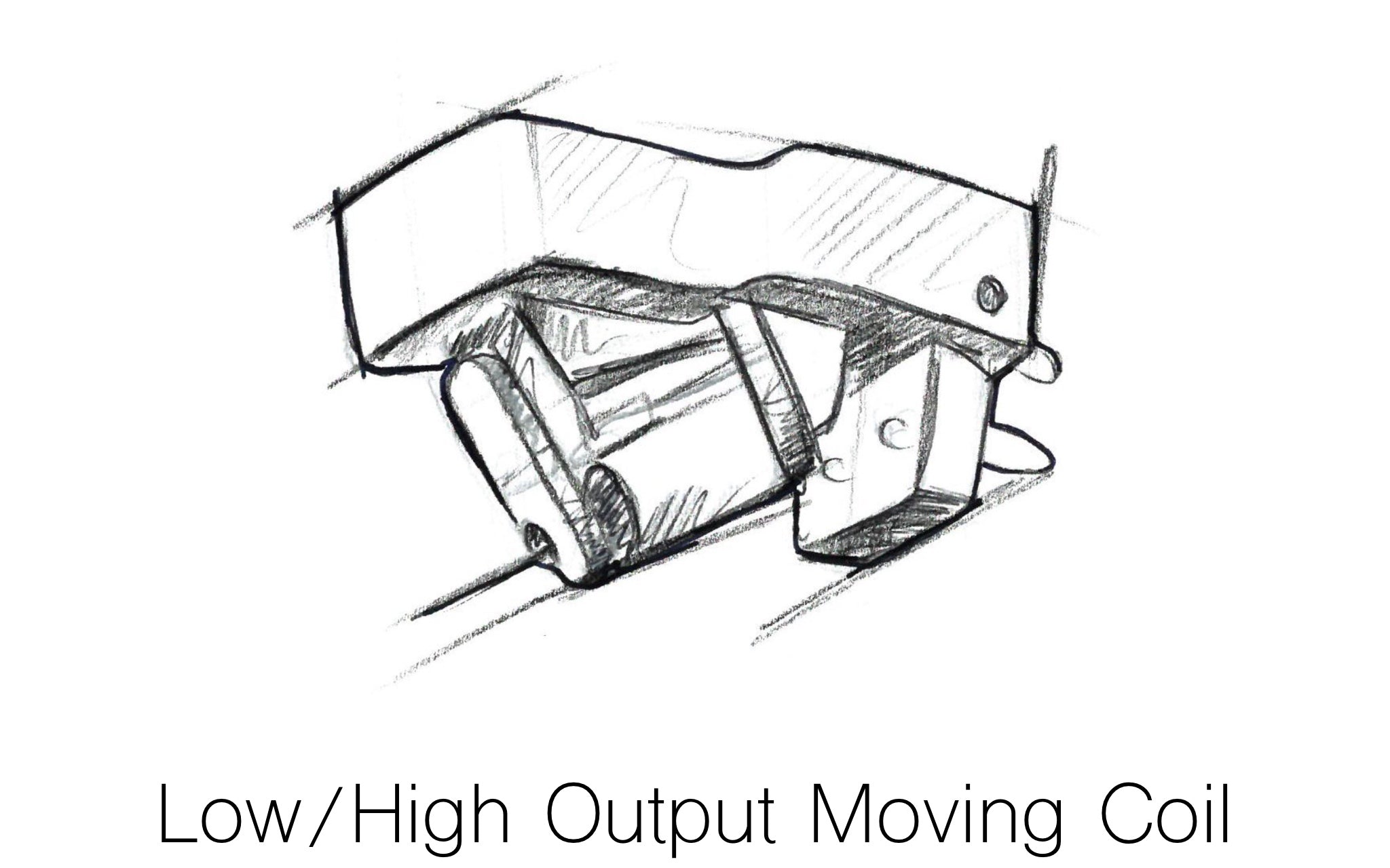 Moving coil charcoal sketch over white background