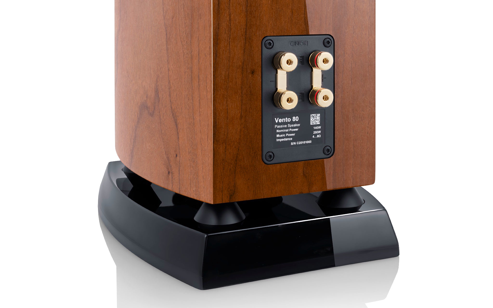 Canton Vento 80 natural walnut rear highlighting speaker terminals
