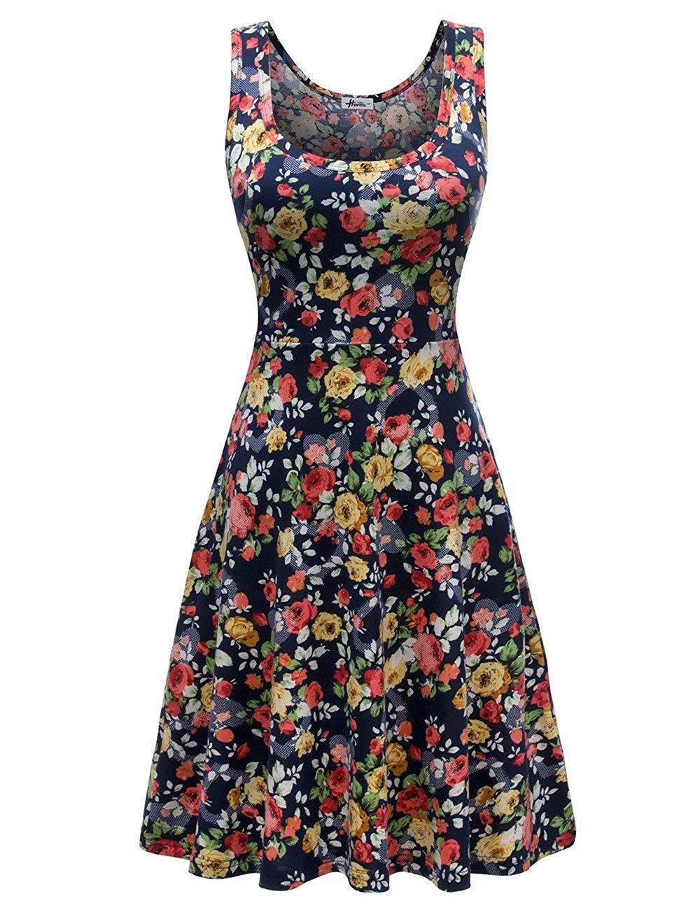 Women Sleeveless Beach Casual Flared Floral Tank Dress – Luck in Me