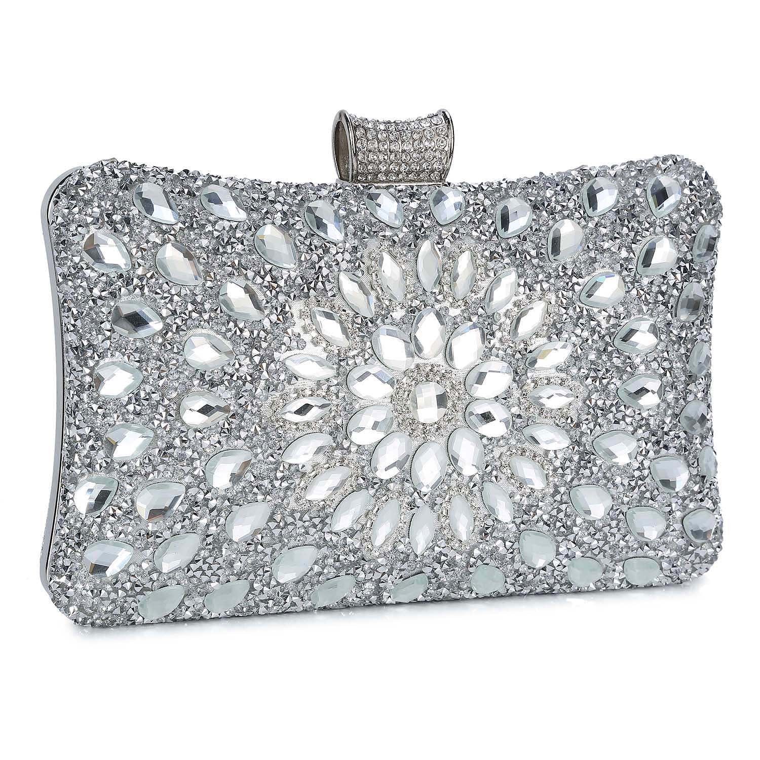 Womens Beaded Clutch Bag Ladies Mini Shiny Soft Beaded Evening Clutch Bag with Zipper