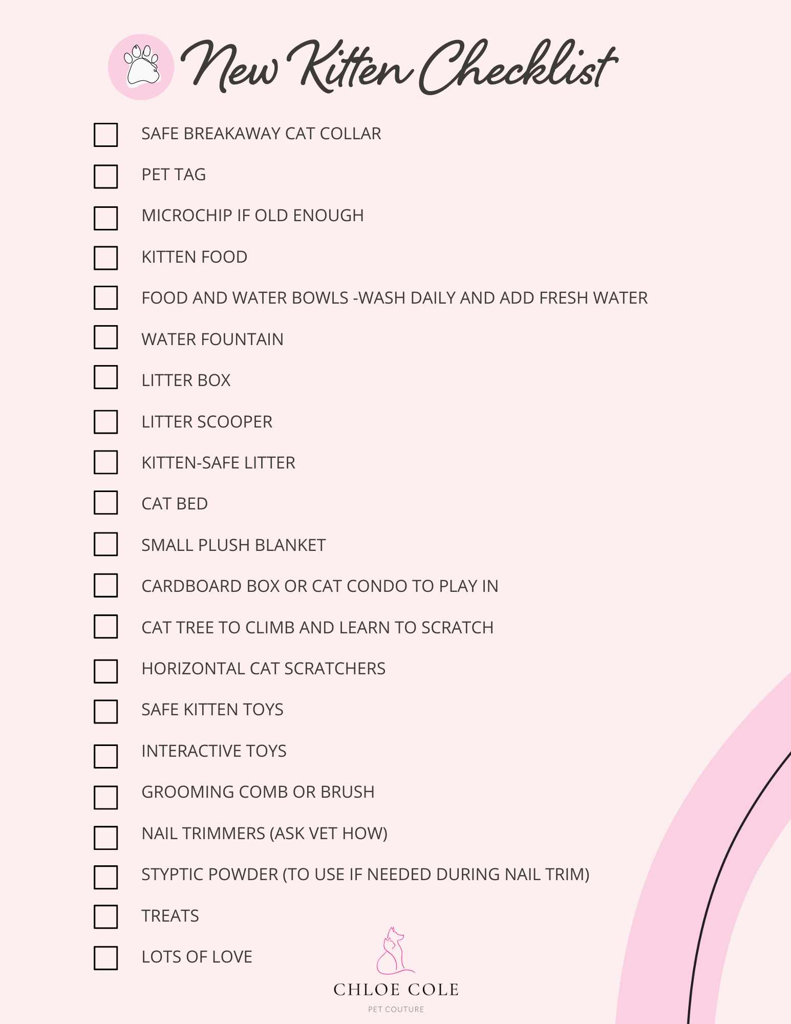 New Kitten Checklist