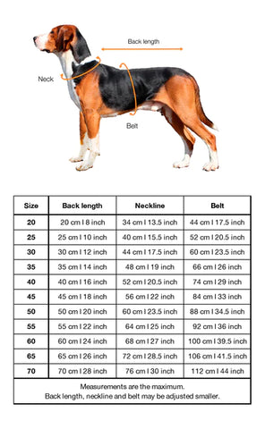 Size Chart for Recovery Dog Coat at Chloe Cole Pet Couture