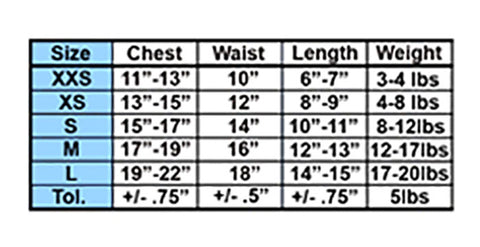 Small Dog Size Chart for DIC dresses