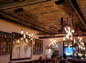 Restaurant Lighting Rustic Wood Chandelier with Multicolored Pendant Lights
