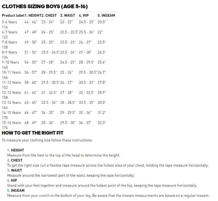 adidas infant clothing size chart