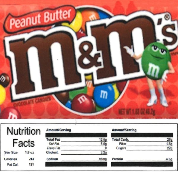 Peanut Butter M Ms Product Label With Nutrition Information Gumball Machine Warehouse