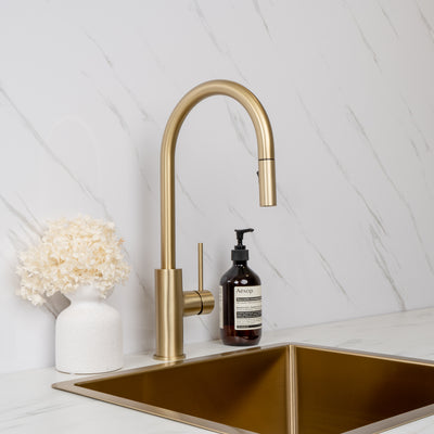 The Charlotte Brushed Brass Gold Square Mixer by Buildmat