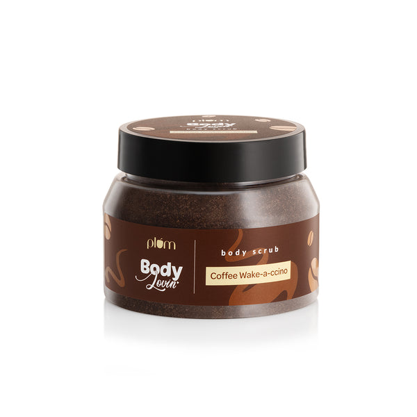 This is an image of Plum Wake-a-ccino Body Scrub on www.sublimelife.in