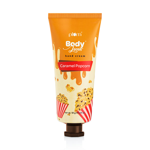 This is an image of Plum Body Lovin Caramel Popcorn Hand Cream on www.sublimelife.in