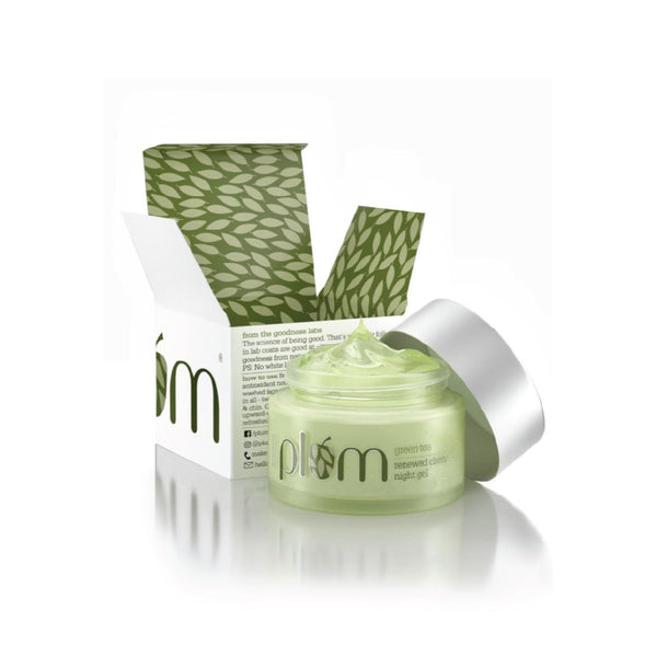 This is an image of Plum Green Tea Renewed Clarity Night Gel on www.sublimelife.in 