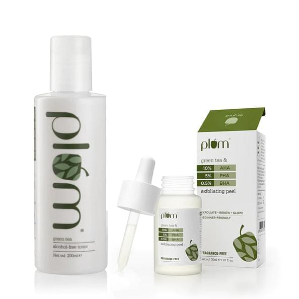 This is an image of Plum Green Tea Acne Combat Skincare Set on www.sublimelife.in