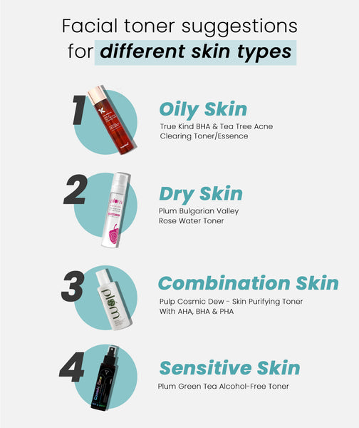 This is an image on Facial toner suggestions for different skin types on www.sublimelife.in