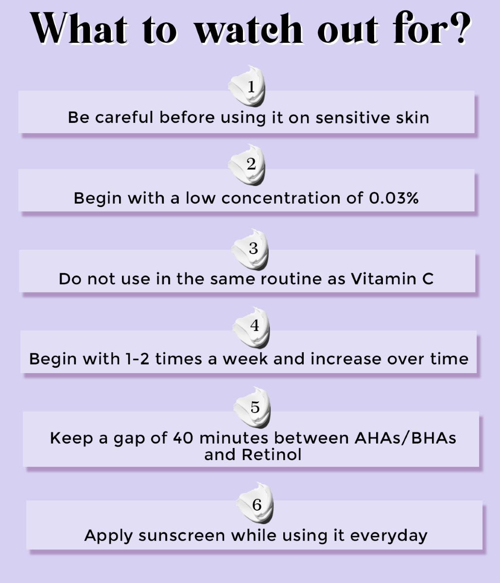 this is an image of what to watch out for when using retinol in skincare on www.sublimelife.in