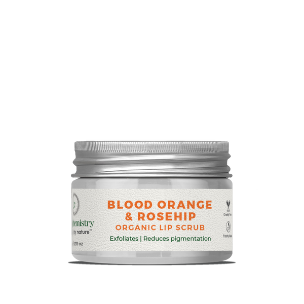 This is an image of Juicy Chemistry Blood Orange & Rosehip Lip Scrub on www.sublimelife.in