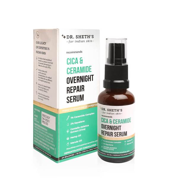 This is an image of Dr. Sheth's Cica & Ceramide Overnight Repair Serum on www.sublimelife.in