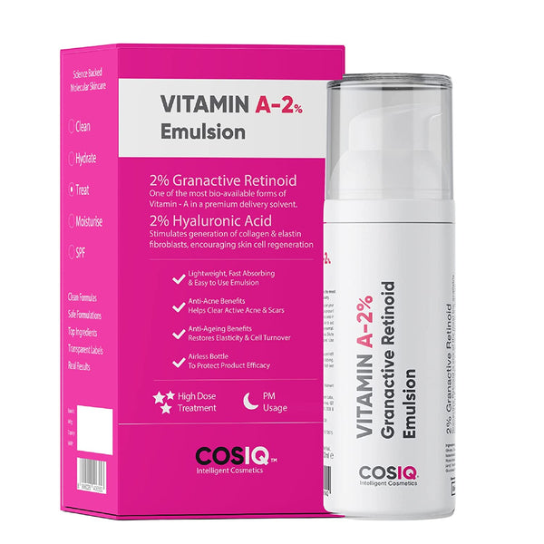 This is an image of COS-IQ VIT-A 2% Granactive Retinoid Emulsion Face Serum on www.sublimelife.in