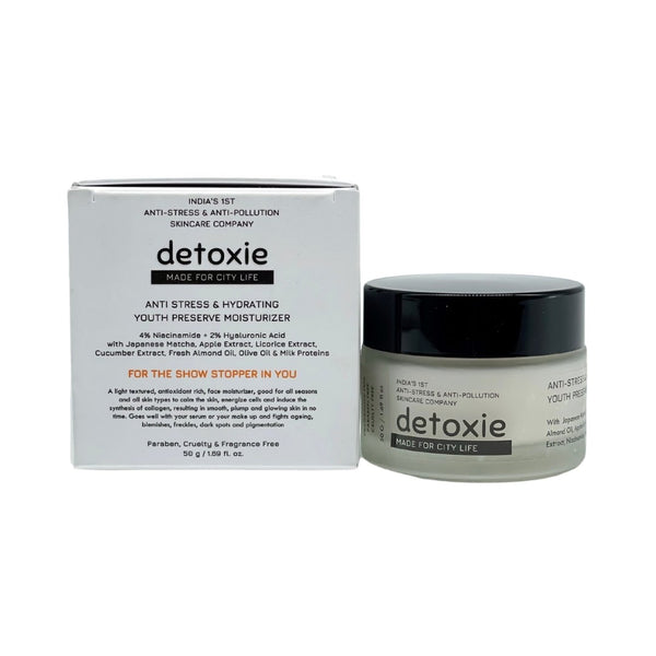 This is an image of Detoxie Anti-Stress and Hydrating Youth Preserve Moisturiser on www.sublimelife.in