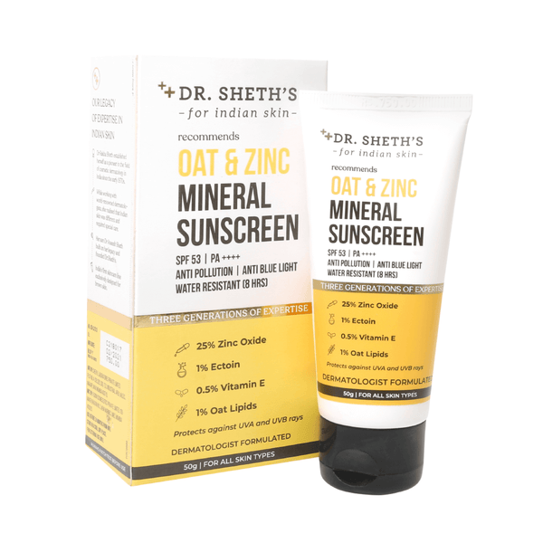 This is an image of  Dr. Sheth’s Oat & Zinc Mineral Sunscreen on www.sublimelife.in