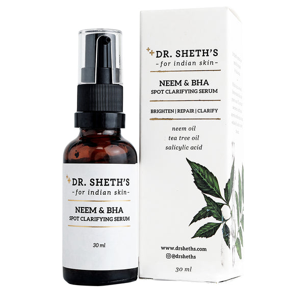 This is an image of Dr. Sheth's Neem & BHA Spot Clarifying Serum on www.sublimelife.in 
