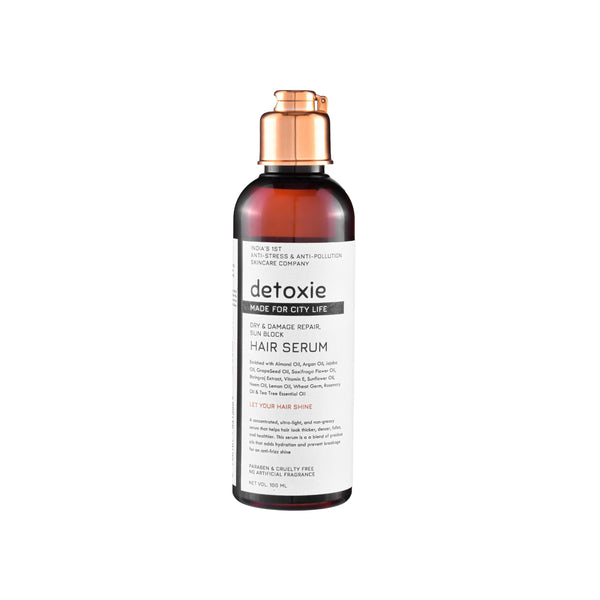 This is an image of Detoxie Dry & Damage Repair, Sun Block Hair Serum on www.sublimelife.in