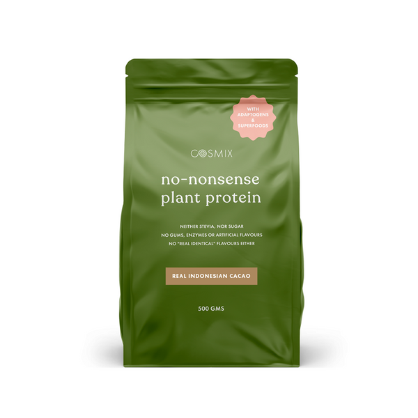 This is an image of Cosmix No Nonsense Plant Protein (Indonesian Cacao) on www.sublimelife.in