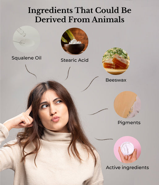 This is an image of list of common ingredients that can be derived from animals on www.sublimelife.in 
