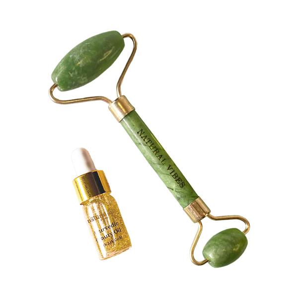 This is an image of Natural Vibes Jade Roller & Massager on www.sublimelife.in