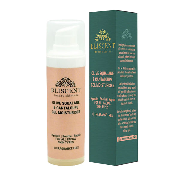 This is an image of Bliscent Olive Squalane and Cantaloupe Gel Moisturiser on www.sublimelife.in