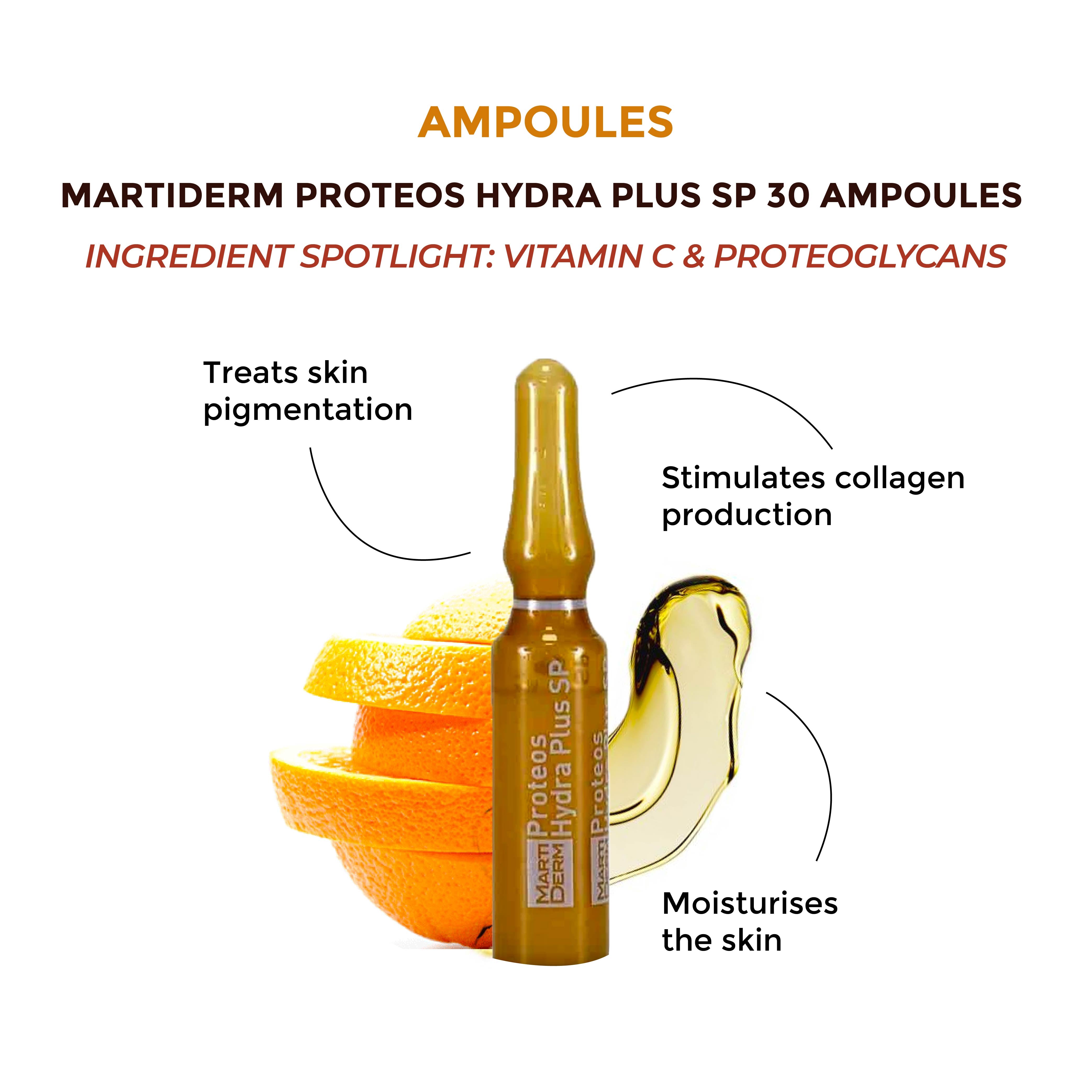 This is an image of the Martiderm Proteos Hydra Plus SP 30 Ampoules on www.sublimelife.in
