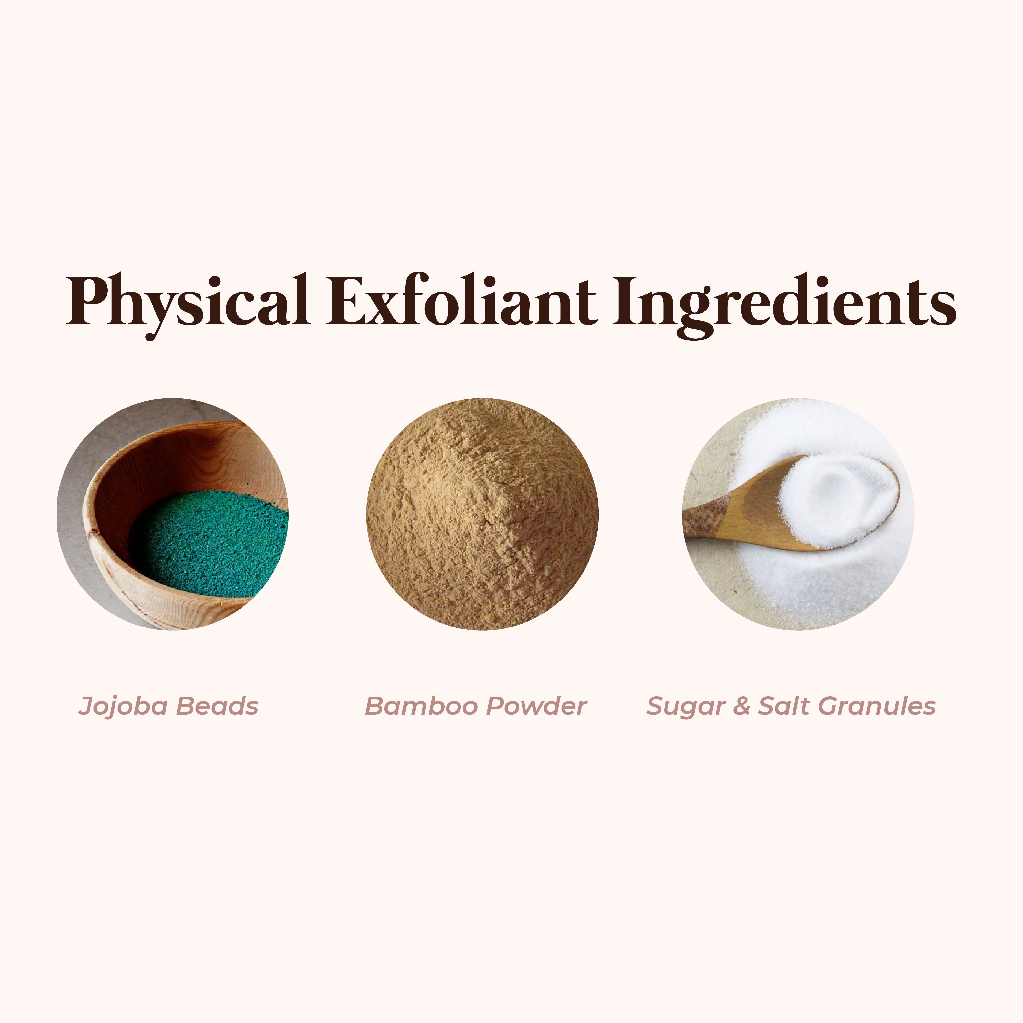 This is an image of the different physical exfoliants on www.sublimelife.in