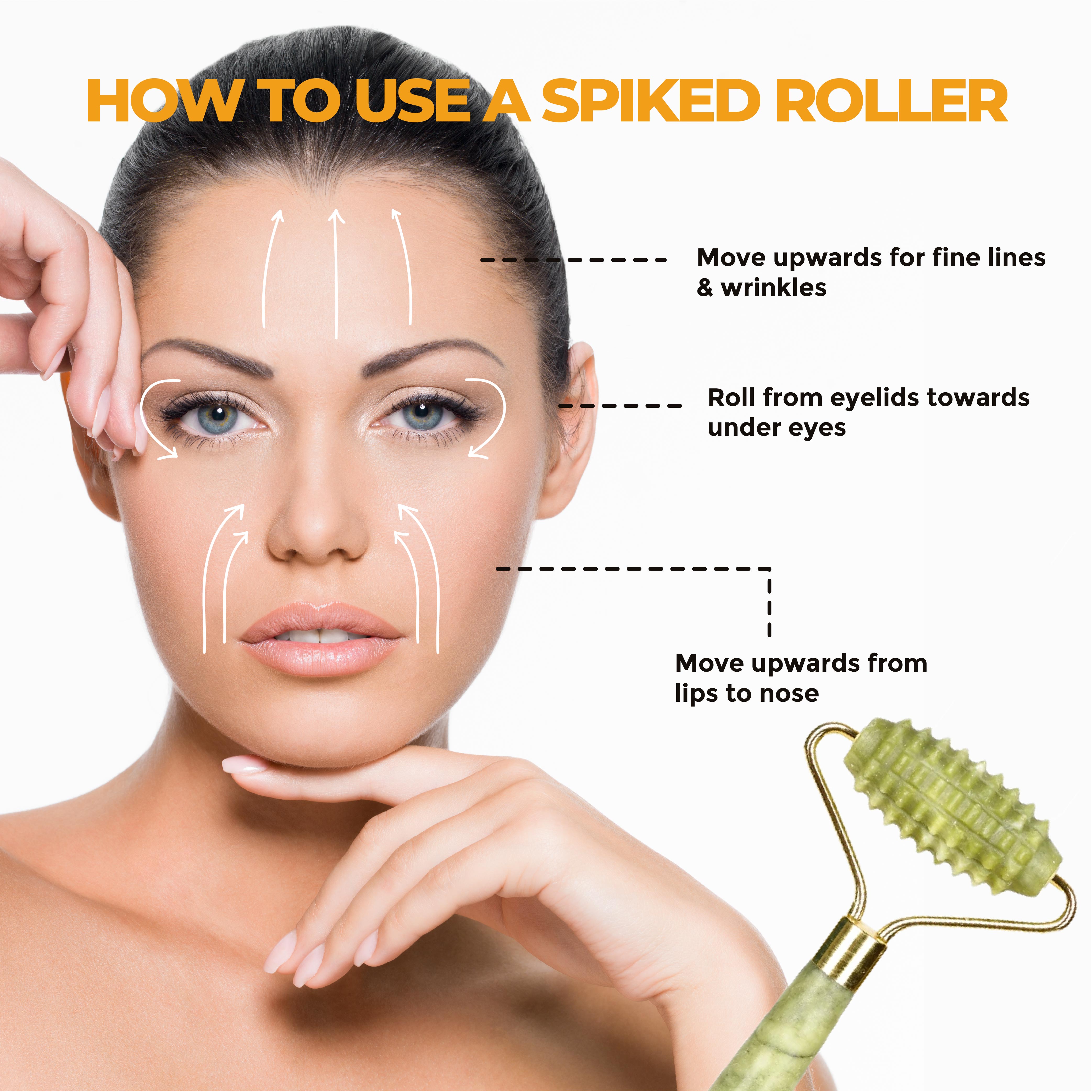 This is an image of how to use the Dromen & Co Jade Spiked Roller